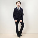 Costume 3 pièces bleu marine à rayures et à double boutonnage pour garçon