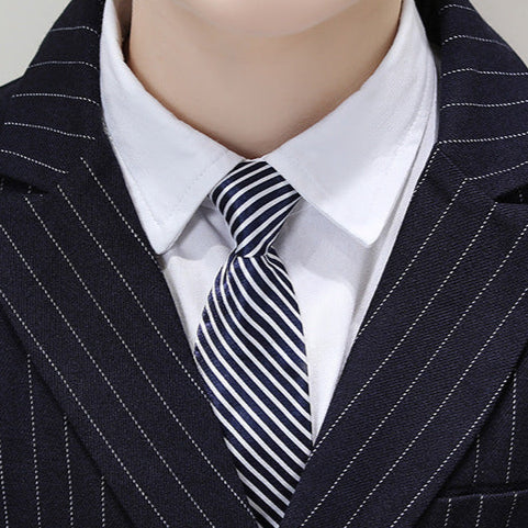 Boy's 3-Piece Double-breasted Striped Navy Dress Suit