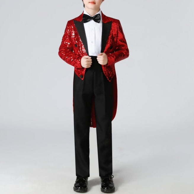 Boy's Red Sequined Tuxedo 2-Piece Gown