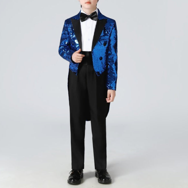 Boy's Navy Sequined Tuxedo 2-Piece Gown