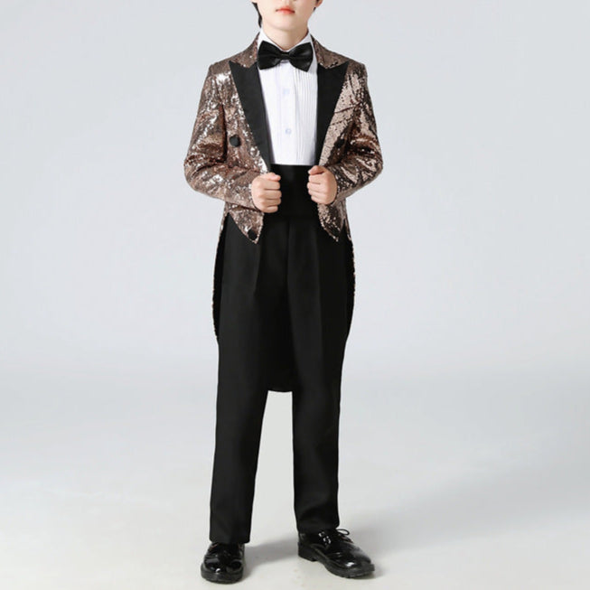 Boy's Brown Sequined Tuxedo 2-Piece Gown