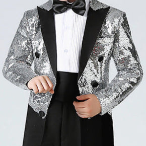 Boy's Silver Sequined Tuxedo 2-Piece Gown