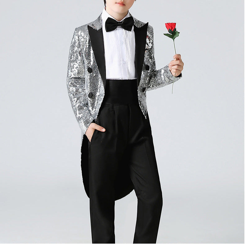 Boy's Silver Sequined Tuxedo 2-Piece Gown