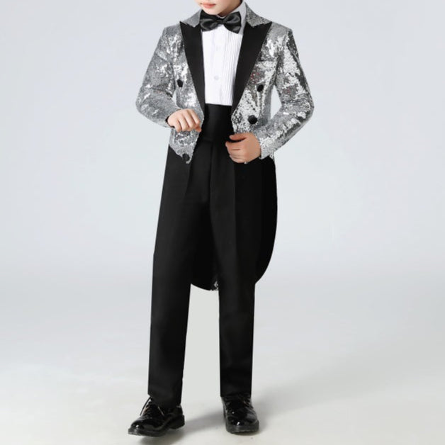 Boy's Silver Sequined Tuxedo 2-Piece Gown