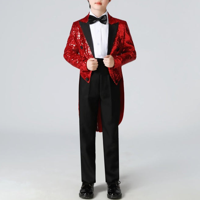 Boy's Red Sequined Tuxedo 2-Piece Gown