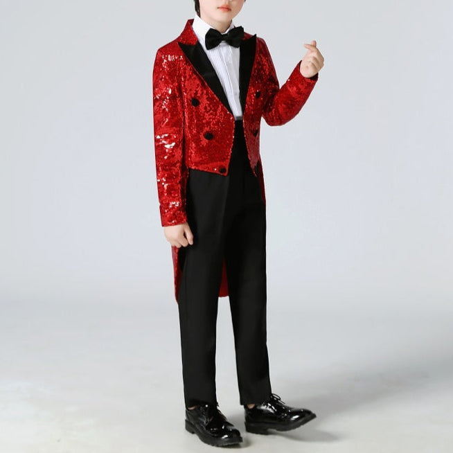 Boy's Red Sequined Tuxedo 2-Piece Gown