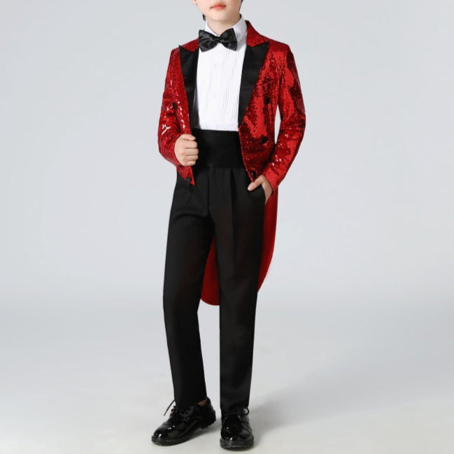 Boy's Red Sequined Tuxedo 2-Piece Gown