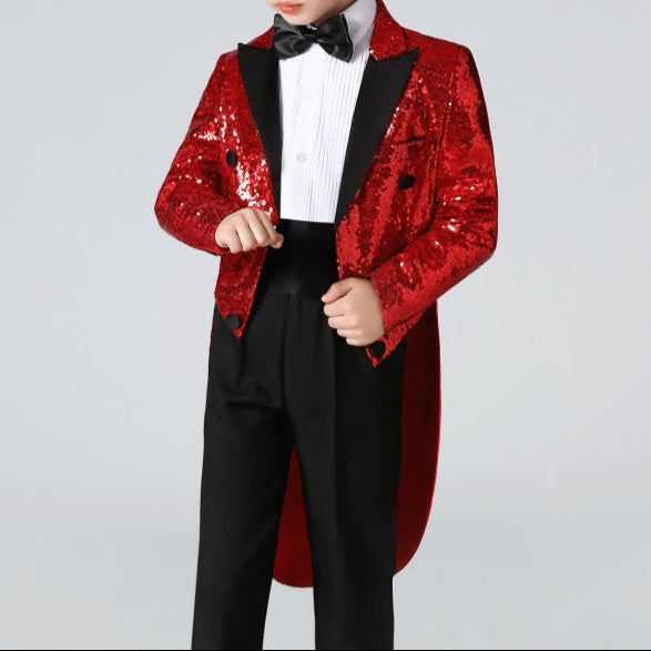 Boy's Red Sequined Tuxedo 2-Piece Gown