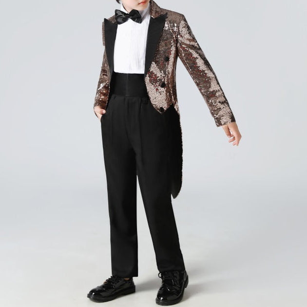 Boy's Brown Sequined Tuxedo 2-Piece Gown