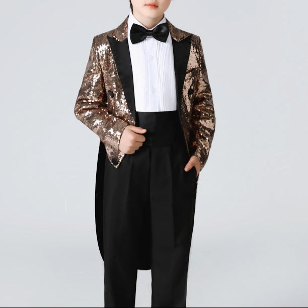 Boy's Brown Sequined Tuxedo 2-Piece Gown