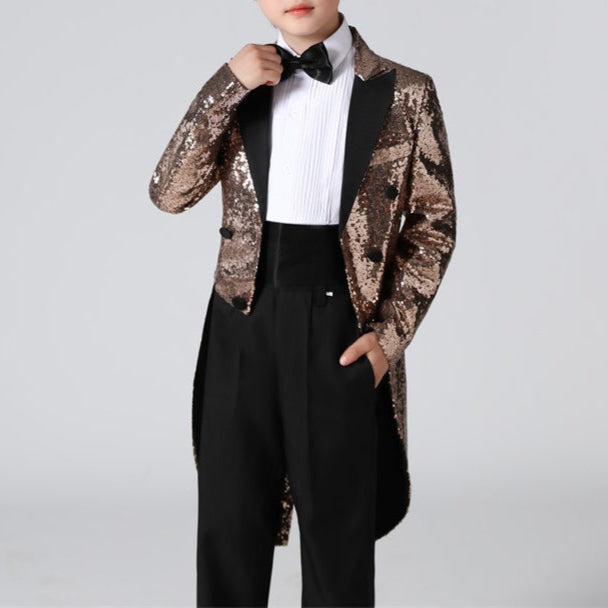 Boy's Brown Sequined Tuxedo 2-Piece Gown