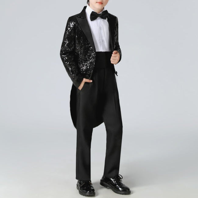 Boy's Black Sequined Tuxedo 2-Piece Gown