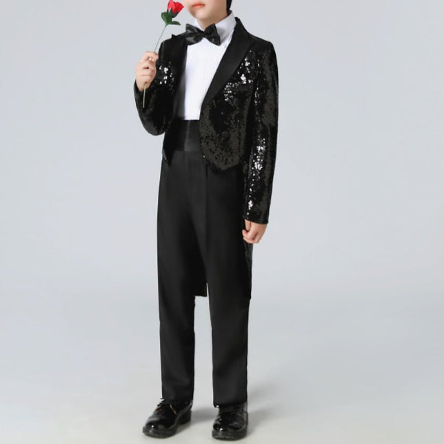 Boy's Black Sequined Tuxedo 2-Piece Gown