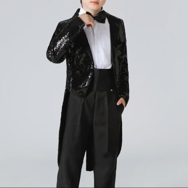 Boy's Black Sequined Tuxedo 2-Piece Gown