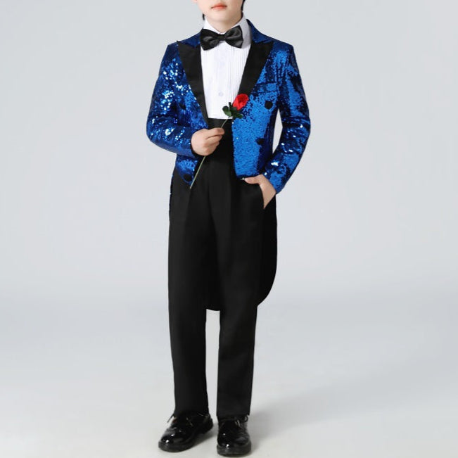 Boy's Navy Sequined Tuxedo 2-Piece Gown