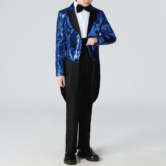 Boy's Navy Sequined Tuxedo 2-Piece Gown