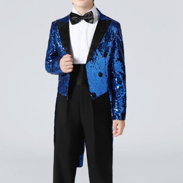 Boy's Navy Sequined Tuxedo 2-Piece Gown