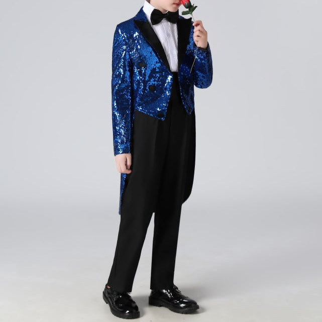 Boy's Navy Sequined Tuxedo 2-Piece Gown