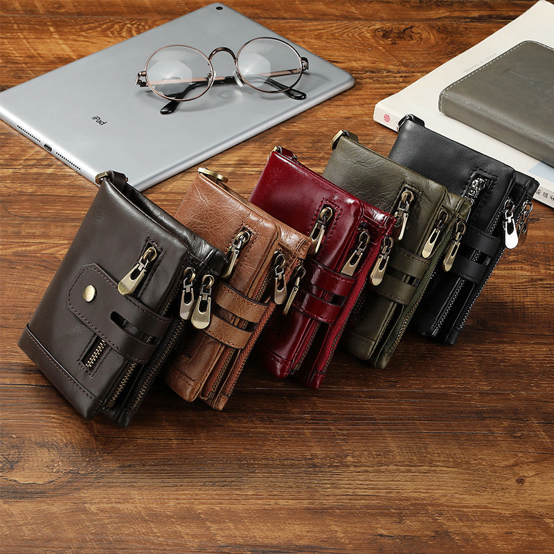 Genuine Leather RFID Zipper Brown Wallet for Men