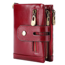 Genuine Leather RFID Zipper Red Wallet for Men