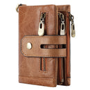 Genuine Leather RFID Zipper Brown Wallet for Men