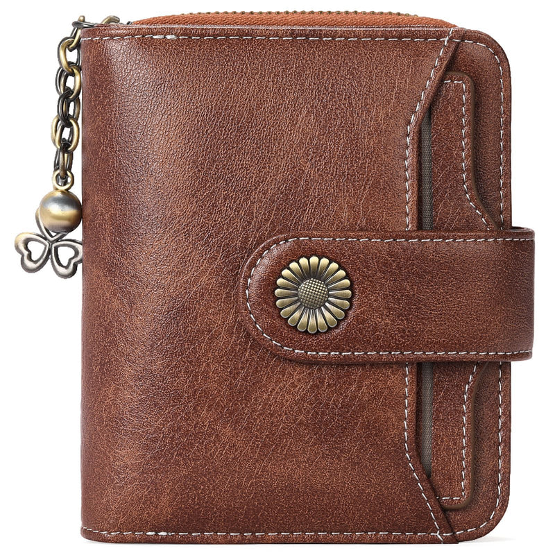 Genuine Leather Mini Brown Wallet with Zipper & ID Holder