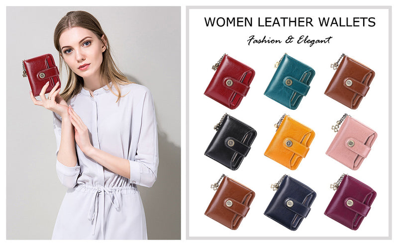 Genuine Leather Mini Red Wallet with Zipper & ID Holder