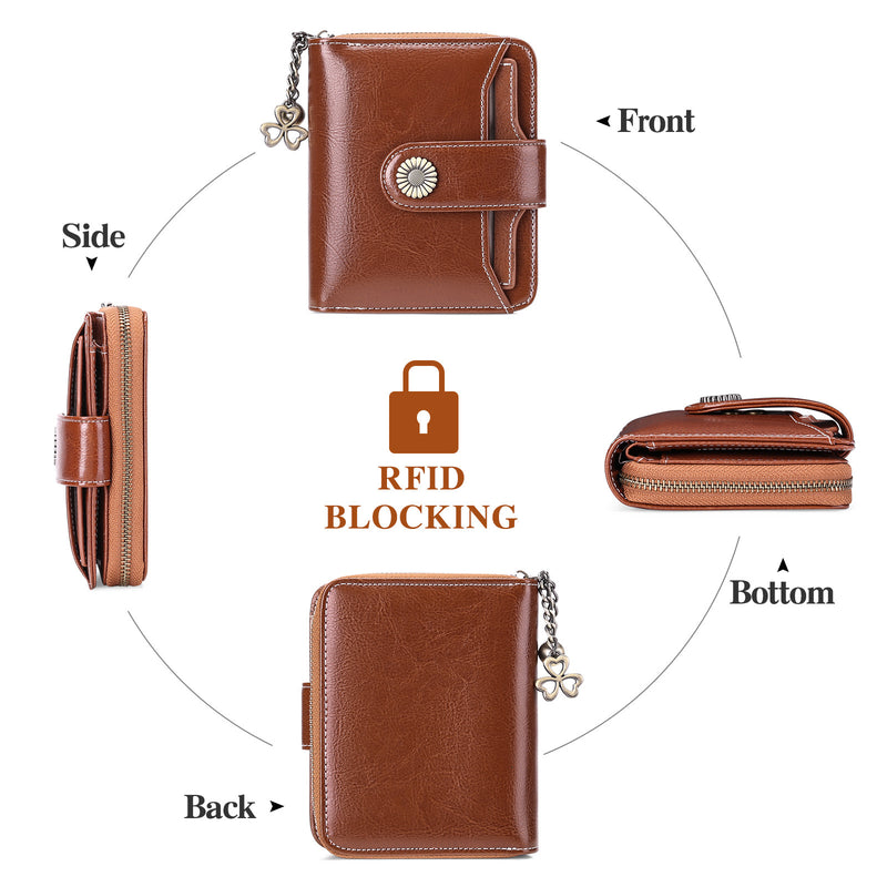 Genuine Leather Mini Brown Wallet with Zipper & ID Holder