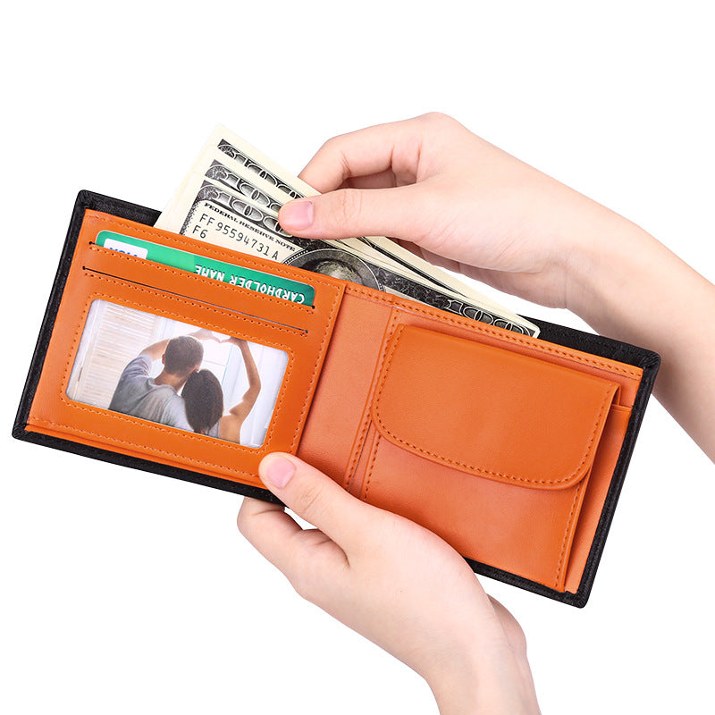 Men’s Genuine Leather Trifold Wallet with RFID Blocking & Coin Pocket