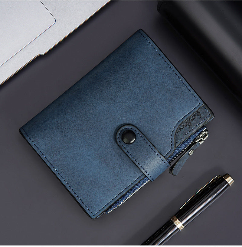 GOUNNU Men’s Leather Tri-Fold RFID Navy Wallet