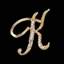 26 Letter Rhinestone Initial Brooch Pin Gold