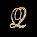26 Letter Rhinestone Initial Brooch Pin Gold