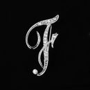 26 Letter Rhinestone Initial Brooch Pin Silver