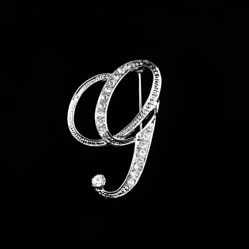 26 Letter Rhinestone Initial Brooch Pin Silver