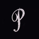 26 Letter Rhinestone Initial Brooch Pin Silver