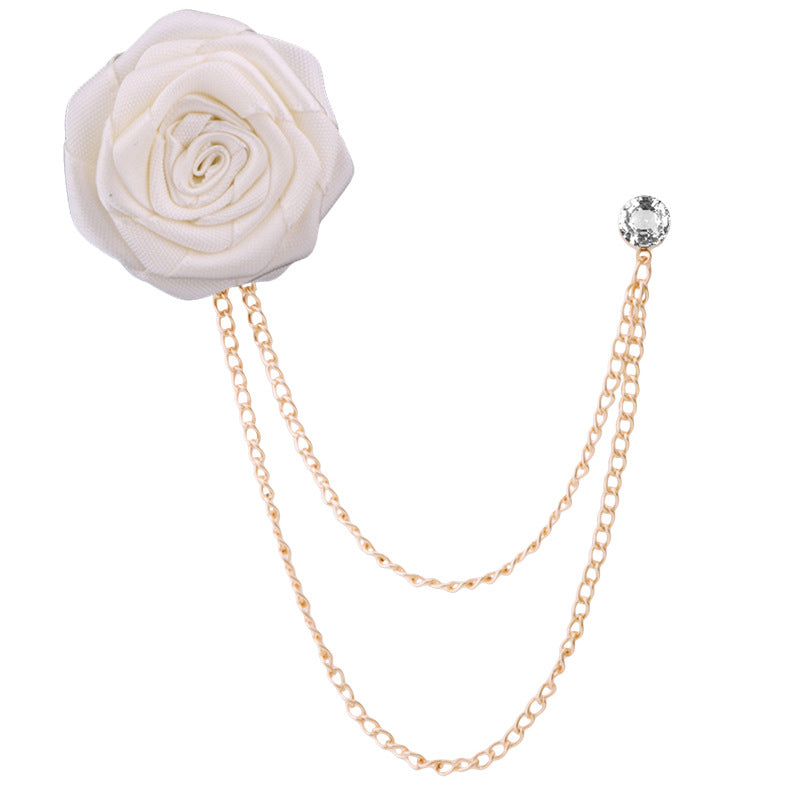 Men‘s Handmade Rose Lapel Brooch with Tassel Chain in 21 Colors