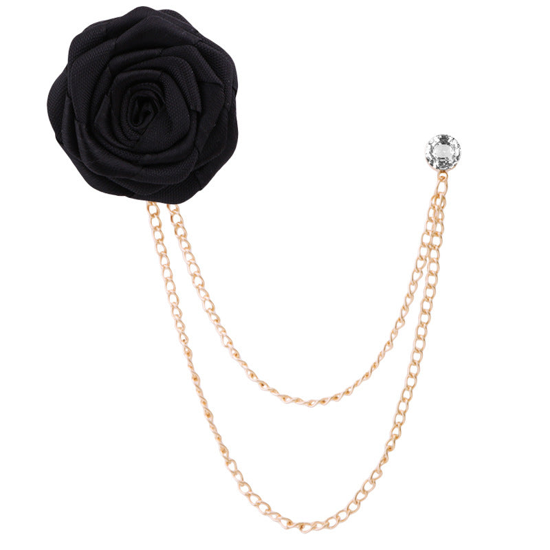 Men‘s Handmade Rose Lapel Brooch with Tassel Chain in 21 Colors