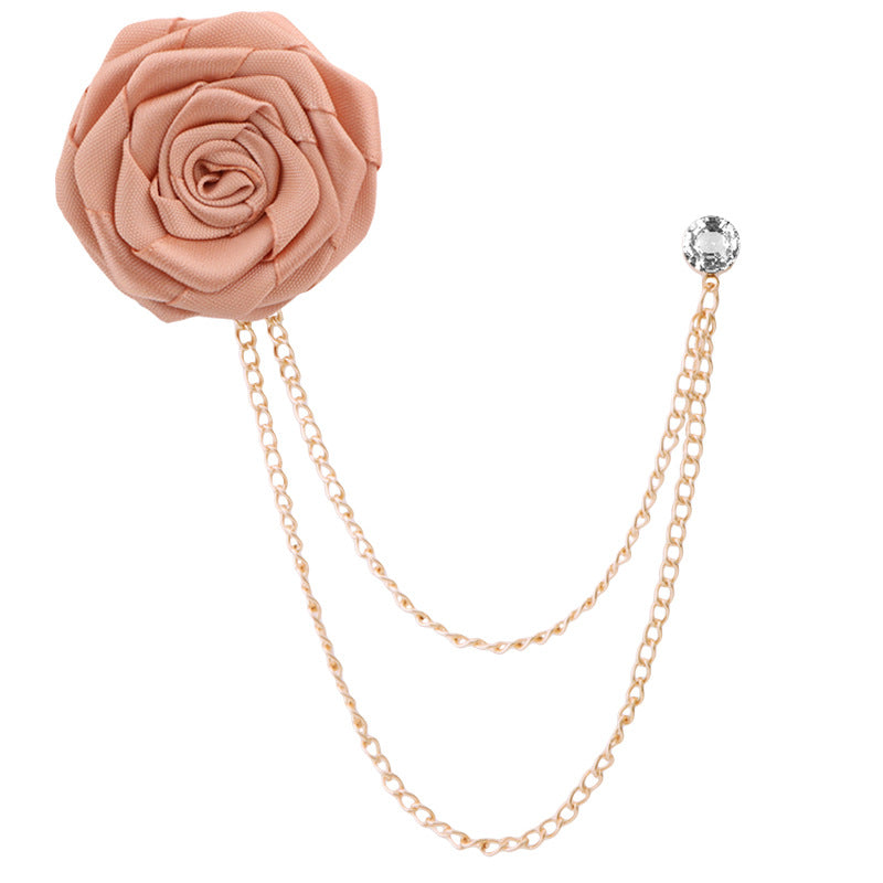 Men‘s Handmade Rose Lapel Brooch with Tassel Chain in 21 Colors