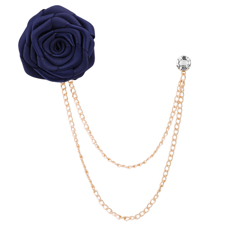 Men‘s Handmade Rose Lapel Brooch with Tassel Chain in 21 Colors