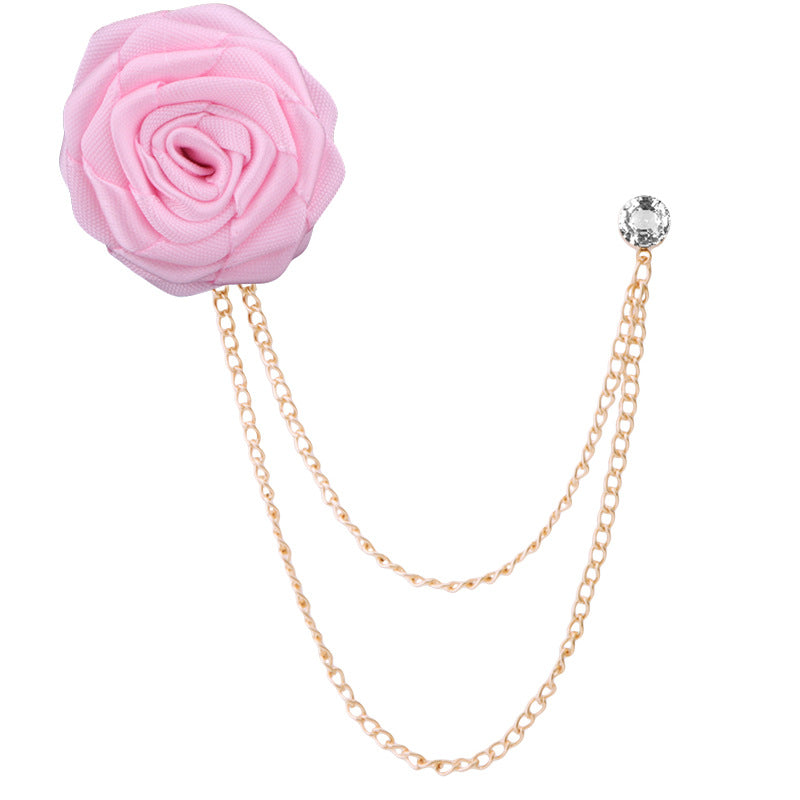 Men‘s Handmade Rose Lapel Brooch with Tassel Chain in 21 Colors