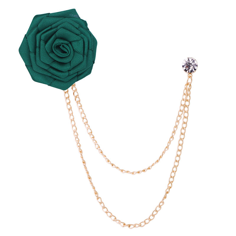 Men‘s Handmade Rose Lapel Brooch with Tassel Chain in 21 Colors