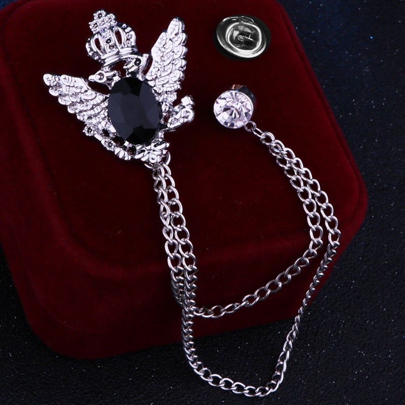 Rhinestone Crown Brooch with Double-headed Eagle Design in 14 Color