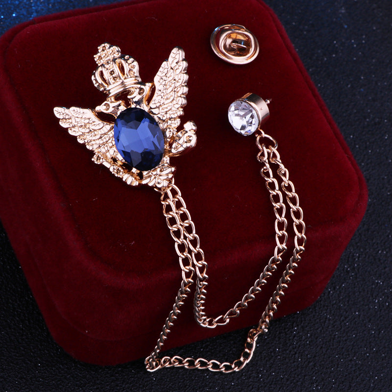 Rhinestone Crown Brooch with Double-headed Eagle Design in 14 Color