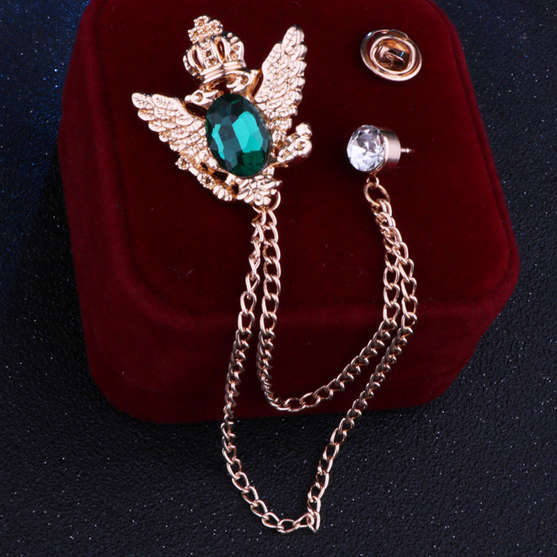Rhinestone Crown Brooch with Double-headed Eagle Design in 14 Color