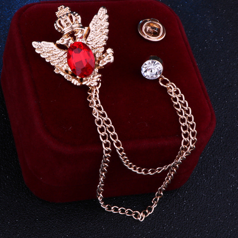 Rhinestone Crown Brooch with Double-headed Eagle Design in 14 Color