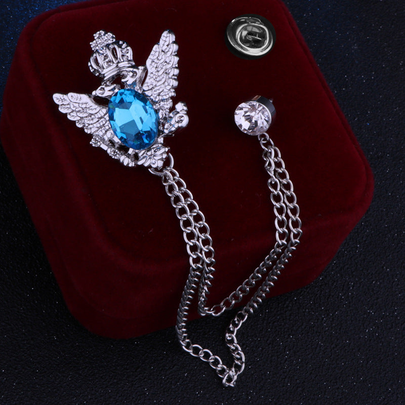 Rhinestone Crown Brooch with Double-headed Eagle Design in 14 Color