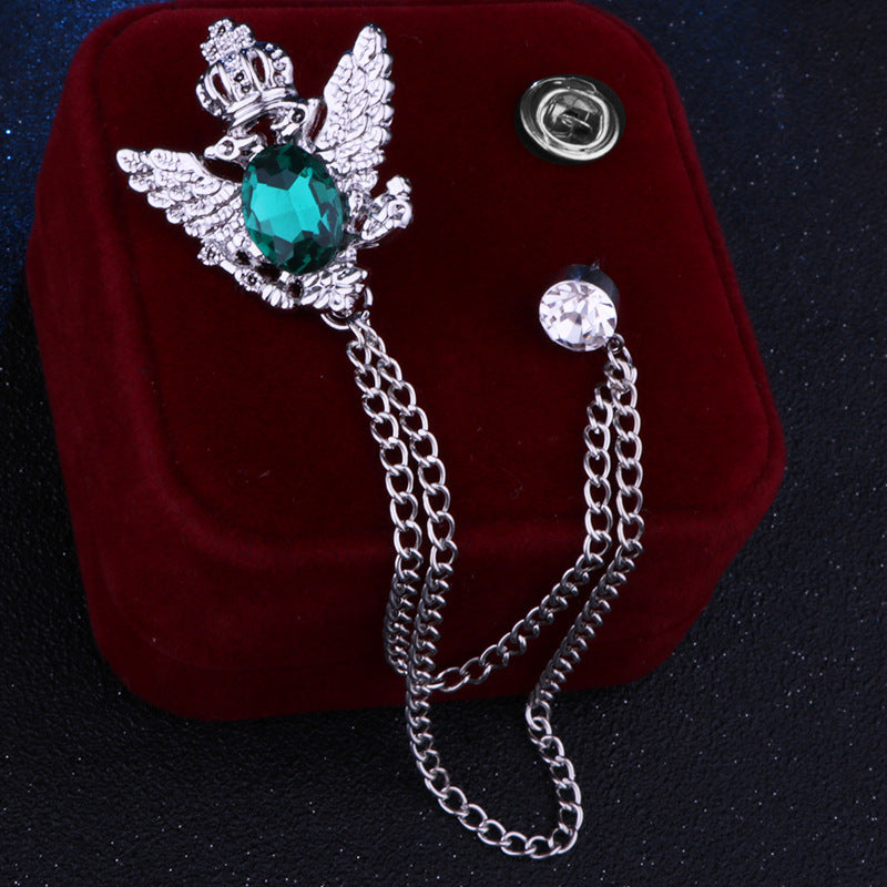 Rhinestone Crown Brooch with Double-headed Eagle Design in 14 Color