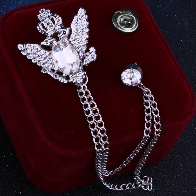 Rhinestone Crown Brooch with Double-headed Eagle Design in 14 Color