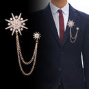 Fringed Star Brooch with Long Tassel Chain Sparkling Lapel Pin for Suit Hat Shirt or Tie