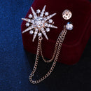 Fringed Star Brooch with Long Tassel Chain Sparkling Lapel Pin for Suit Hat Shirt or Tie